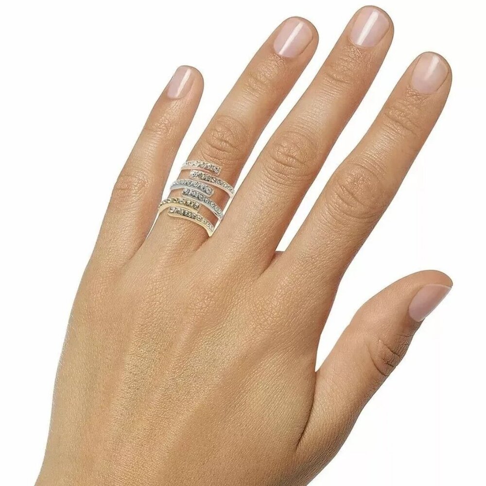 INC Stackable Crystal Bypass Ring Set - Picture 2 of 3